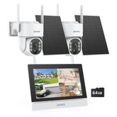 ANNKE Solar Wireless Security Camera System, 7"Monitor CCTV Camera System 4CH 5MP NVR with 64GB SD Card, 2X 4MP PT WiFi IP Camera, Color Night Vision, Motion Detection, 2-Way Audio, Remote Access